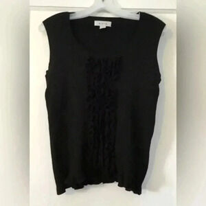 Women ASARA Black Ruffle Sleeveless Tank Top Shirt Sz Medium Euc